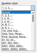 Number styles in Word
